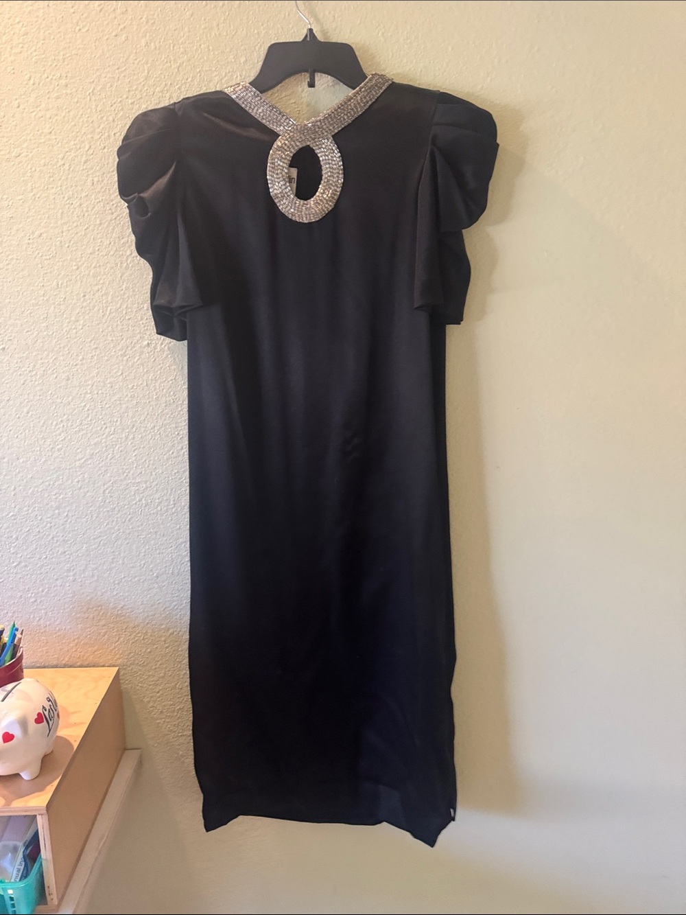 Pierre Cardin Black Midi Dress with Silver Embellished Neckline